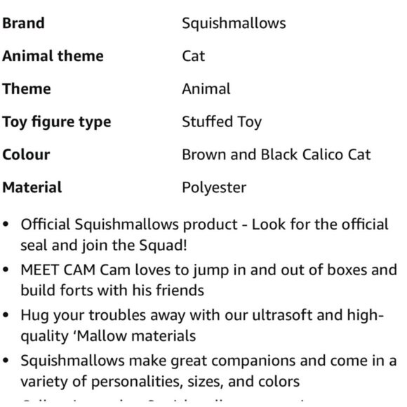 Squishmallows Cam Plush Cat Cream, Black, and Brown Large Cuddly 16 Inches - Picture 7 of 7